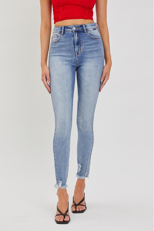 High Rise Ankle Skinny with Frayed Hem